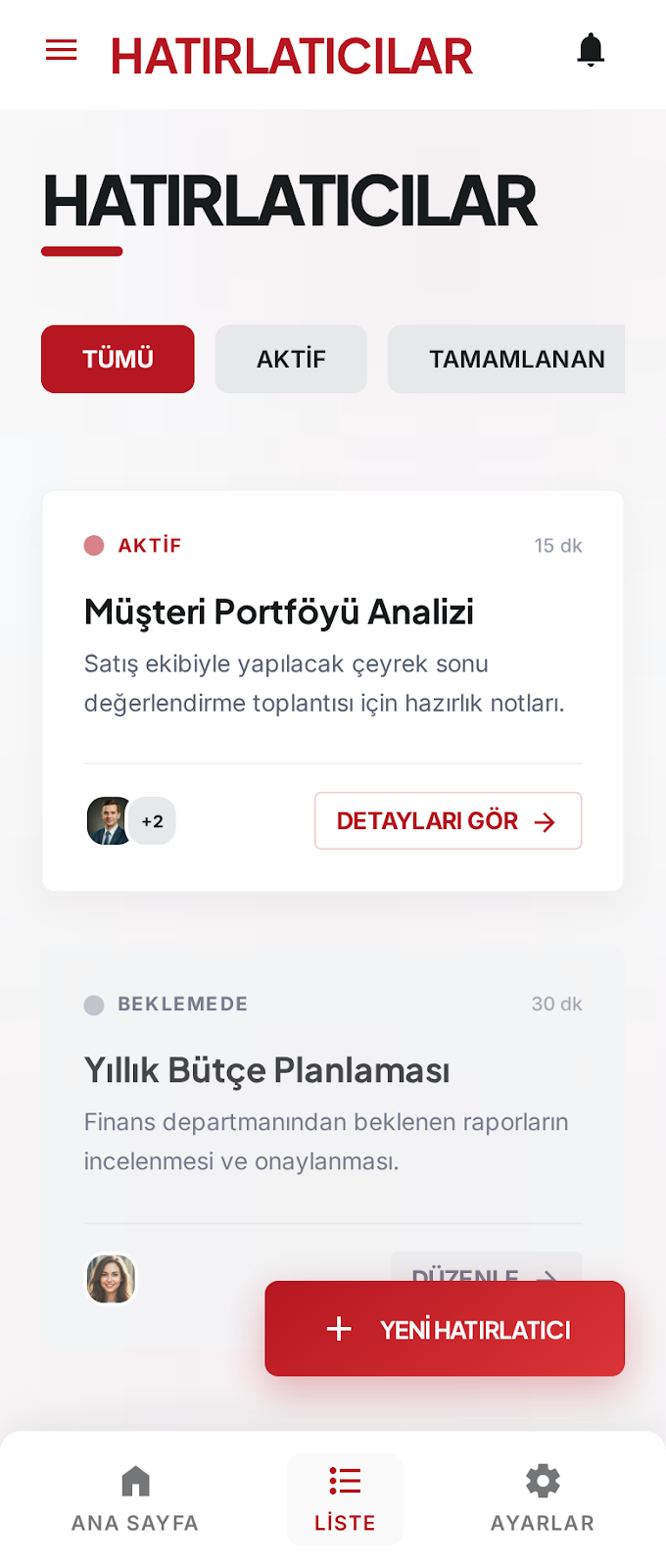 RECALL hatırlatıcı listesi