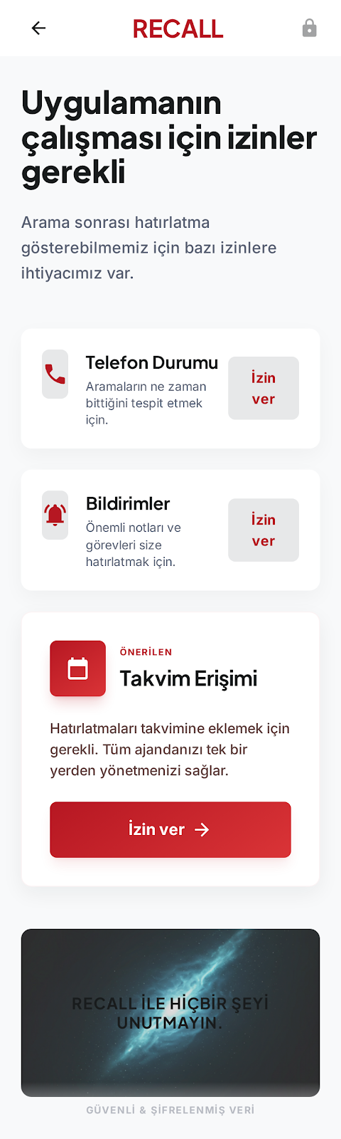 RECALL izin ekranı